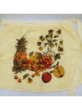 Vintage Terrycloth Cannon Royal Family Half Apron Fruit Basket Yellow Floral
